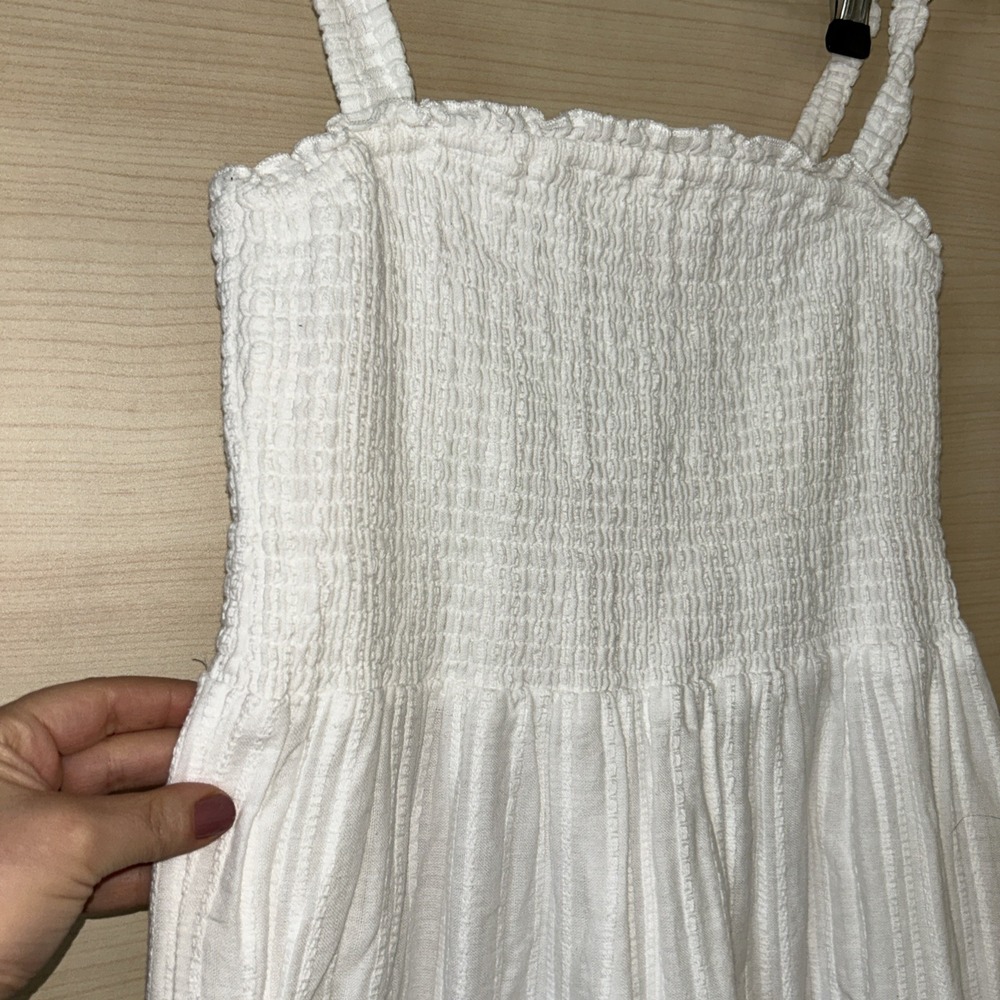 MY JEWELLERY White Cotton Smocked Midi Dress Summer Boho Chic Cottagecore Sz M - Picture 5 of 11